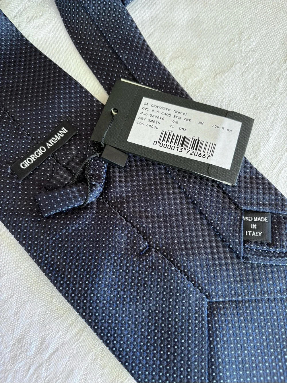 Vintage Giorgio Armani Black Label Silk Tie Jacquard Navy Blue Geometric NWT